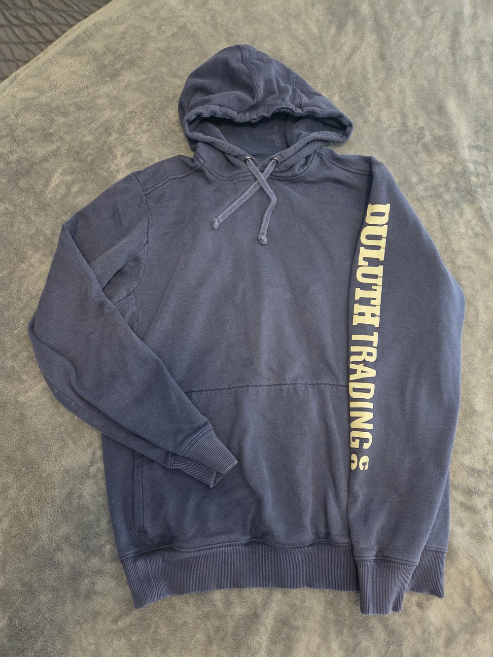 Duluth Trading Co Navy Hooded Sweatshirt with Sleeve Logo